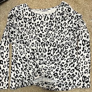 White Birch Black and White Tie Front Blouse